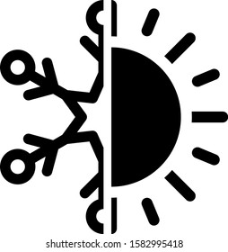 Black Hot and cold symbol. Sun and snowflake icon isolated on white background. Winter and summer symbol.  Vector Illustration