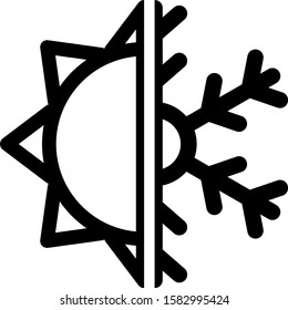 Black Hot and cold symbol. Sun and snowflake icon isolated on white background. Winter and summer symbol.  Vector Illustration