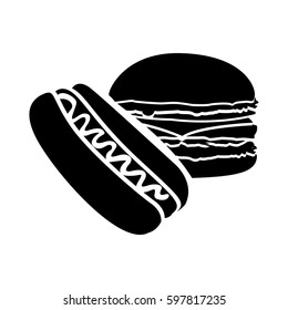 black hot dog and hamburger icon, vector illustraction design