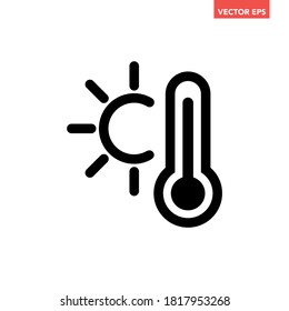 Black hot thermometer line icon, simple hot temperature flat design vector pictogram, infographic vector for app logo web website button banner ui ux interface elements isolated on white background