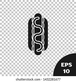 Black Hotdog sandwich with mustard icon isolated on transparent background. Sausage icon. Street fast food menu.  Vector Illustration