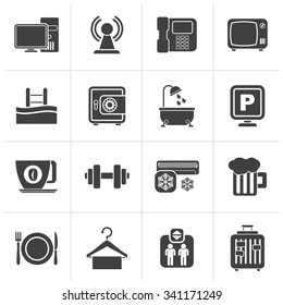 Black Hotel Amenities Services Icons - vector icon set