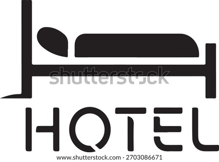 Black hotel bed icon with text accommodation lodging
