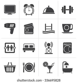 Black Hotel and Motel facilities icons - vector icon set