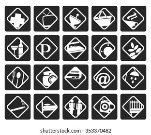 Black Hotel and Motel objects - Realistic Vector Icon set