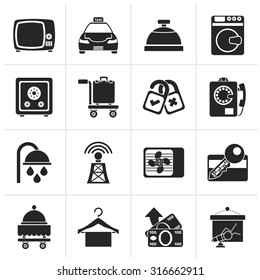 Black Hotel and motel room facilities icons - vector icon set