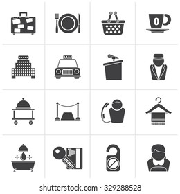 Black Hotel and motel services icons - vector icon set