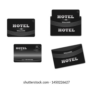 Black Hotel RFID Key Card With Keycard Sleeve Holder, Vector Template. Plastic Card Case.