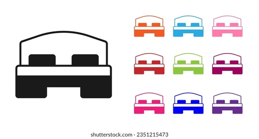 Black Hotel room bed icon isolated on white background. Set icons colorful. Vector