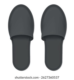 Black hotel slippers on white background designed for comfort and relaxation in hospitality environments