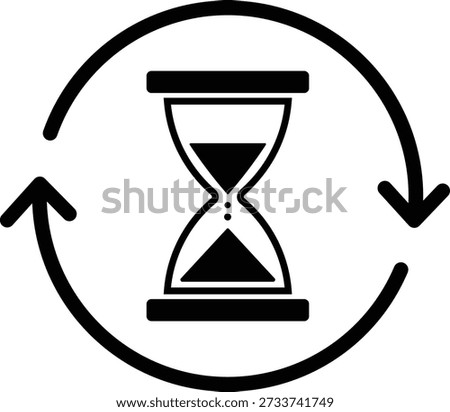 Black hourglass with circular arrows indicating time flow and repetition sand timer clock