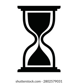 Black hourglass icon representing time passing and deadlines on a white background