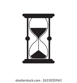 Black Hourglass Icon with Sand Flowing Through a Narrow Neck Representing Time Management, Countdown, and Strategic Planning Editable Vector Illustration isolated on a white background