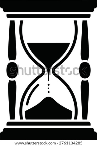 Black hourglass icon, sand timer symbol, time management concept, deadline sign, history countdown, waiting period, duration measurement, fleeting moments vector