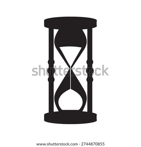 Black Hourglass Timer Icon. Simple black hourglass icon isolated on white background, representing time passing, deadlines, urgency and classic countdown concept, patience and measurement themes.