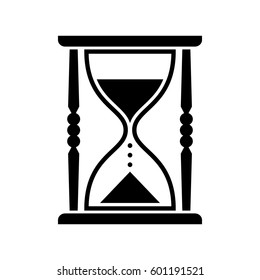 Black hourglass vector icon, isolated object on white background