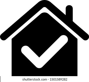 Black House with check mark icon isolated on white background. Real estate agency or cottage town elite class.  Vector Illustration