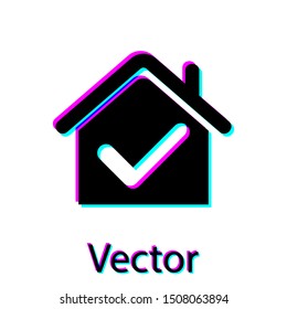 Black House with check mark icon isolated on white background. Real estate agency or cottage town elite class.  Vector Illustration