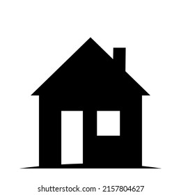 Schwarzes Haus mit Kamin, Tür und Fenster, einzelne Vektorsymbol auf weißem Hintergrund
