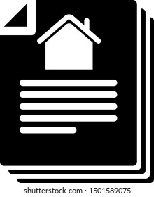 Black House contract icon isolated on white background. Contract creation service, document formation, application form composition.  Vector Illustration