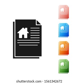 Black House contract icon isolated on white background. Contract creation service, document formation, application form composition. Set icons colorful. Vector Illustration