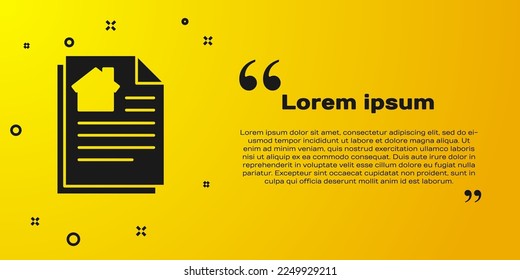 Icono de contrato de la Casa Negra aislado en fondo amarillo. Servicio de creación de contratos, formación de documentos, composición de formularios de solicitud.  Ilustración vectorial