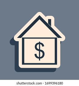 Black House with dollar icon isolated on grey background. Home and money. Real estate concept. Long shadow style. Vector Illustration
