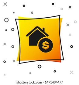Black House with dollar symbol icon isolated on white background. Home and money. Real estate concept. Yellow square button. Vector Illustration