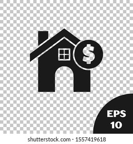 Black House with dollar symbol icon isolated on transparent background. Home and money. Real estate concept.  Vector Illustration