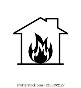 Black house fire logo icon on white background flat vector design.