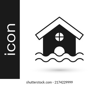 Black House flood icon isolated on white background. Home flooding under water. Insurance concept. Security, safety, protection, protect concept.  Vector