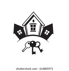 Black house front icon, on white background. Vector illustration