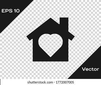 Black House with heart inside icon isolated on transparent background. Love home symbol. Family, real estate and realty. Vector.