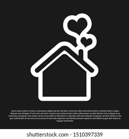 Black House with heart shape icon isolated on black background. Love home symbol. Family, real estate and realty.  Vector Illustration
