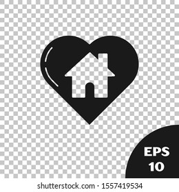Black House with heart shape icon isolated on transparent background. Love home symbol. Family, real estate and realty.  Vector Illustration