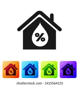 Black House humidity icon isolated on white background. Weather and meteorology, thermometer symbol. Set icon in color square buttons. Vector Illustration