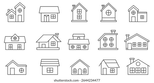 Black house icon collection, various residential building silhouettes, simple home design vector, architecture elements . eps 10 