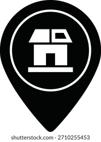 Icono de la casa negra dentro del puntero del mapa: representa la ubicación de la oración musulmana, bienes raíces, edificios residenciales, propiedades residenciales o una tienda simple.