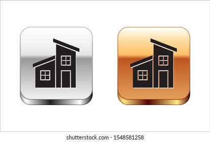 Black House icon isolated on white background. Home symbol. Silver-gold square button. Vector Illustration