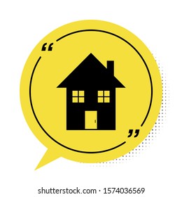 Black House icon isolated on white background. Home symbol. Yellow speech bubble symbol. Vector Illustration