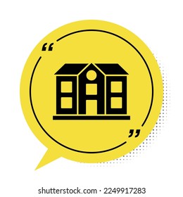 Black House icon isolated on white background. Home symbol. Yellow speech bubble symbol. Vector