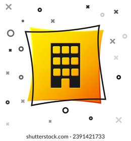 Schwarzes Haus Symbol einzeln auf weißem Hintergrund. Home-Symbol. Gelber Quadrat-Knopf. Vektorgrafik