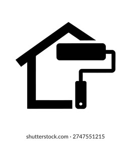Black house icon with paint roller for home painting services