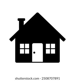 Black house icon, sign or symbol, perfect for representing residential or real estate concepts. Geometric house logo for real property. Vector black house silhouette, isolated on white background.