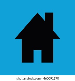 Black house icon vector. Blue background