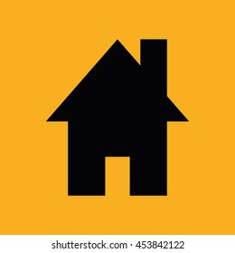 Black house icon vector illustration. Yellow background