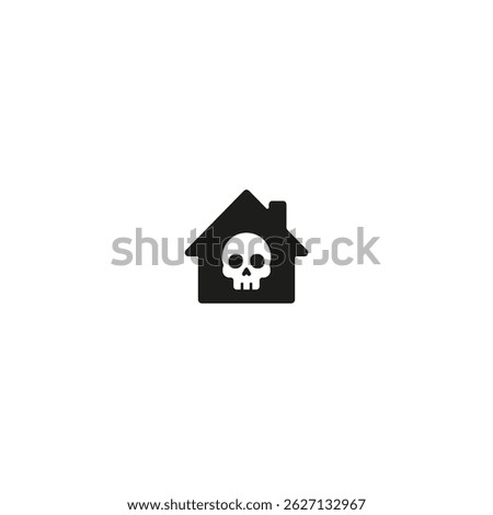 Black house icon with white skull inside, symbol of danger, threat, toxicity or warning within a physical or digital home.