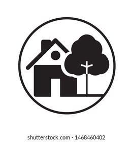 Black house icons. Building ine icon with tree. Vector Illustration.