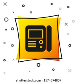 Black House intercom system icon isolated on white background. Yellow square button. Vector Illustration