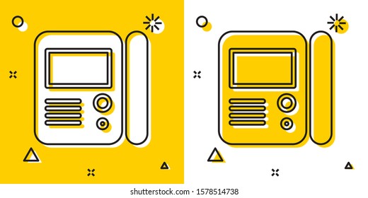 Black House intercom system icon isolated on yellow and white background. Random dynamic shapes. Vector Illustration